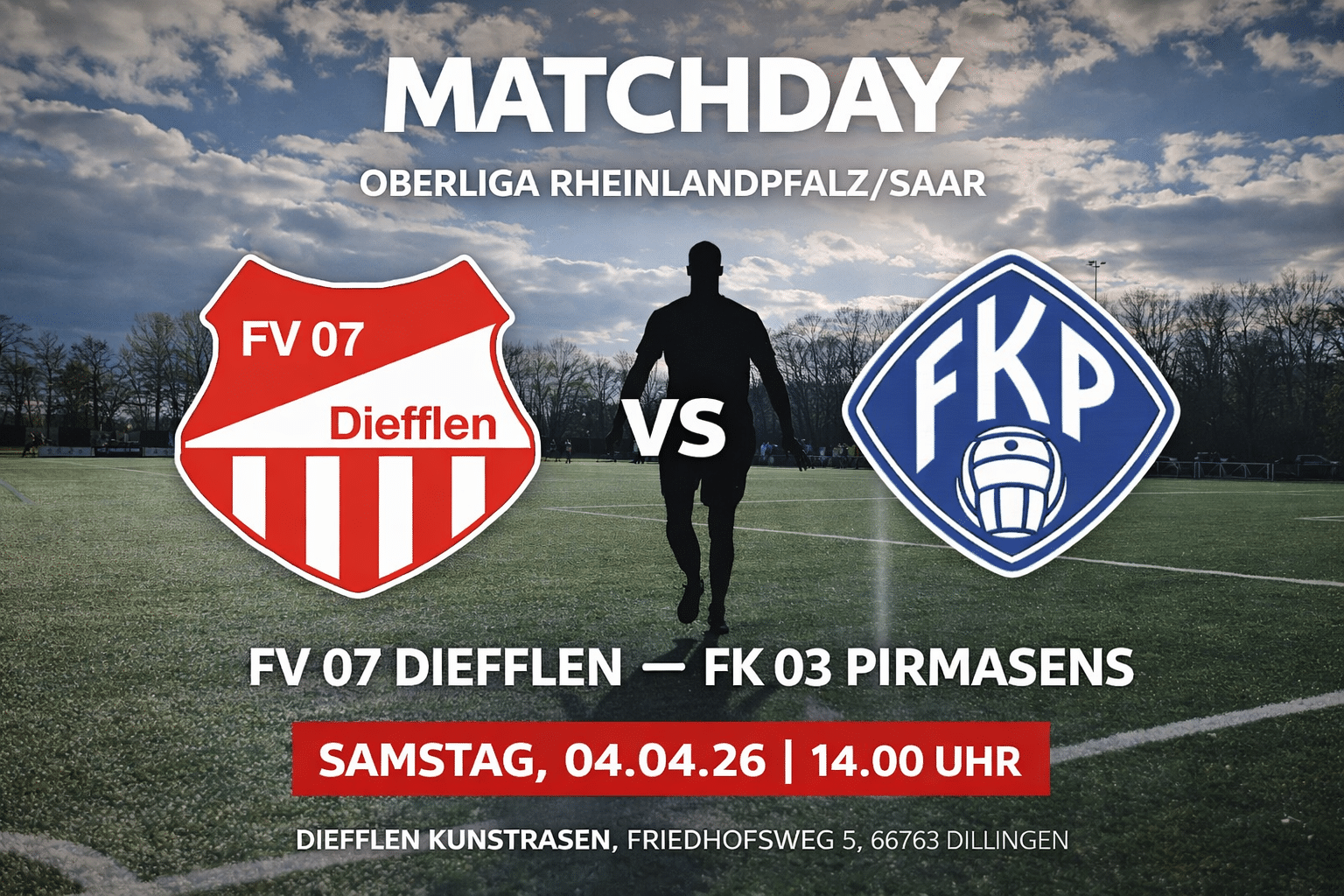 Matchday FV 07 Diefflen gegen FK 03 Pirmasens Oberliga Rheinland-Pfalz Saar Kunstrasen Diefflen