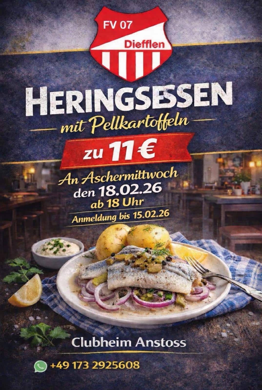 Heringsessen des FV 07 Diefflen an Aschermittwoch im Clubheim Anstoß mit Pellkartoffeln