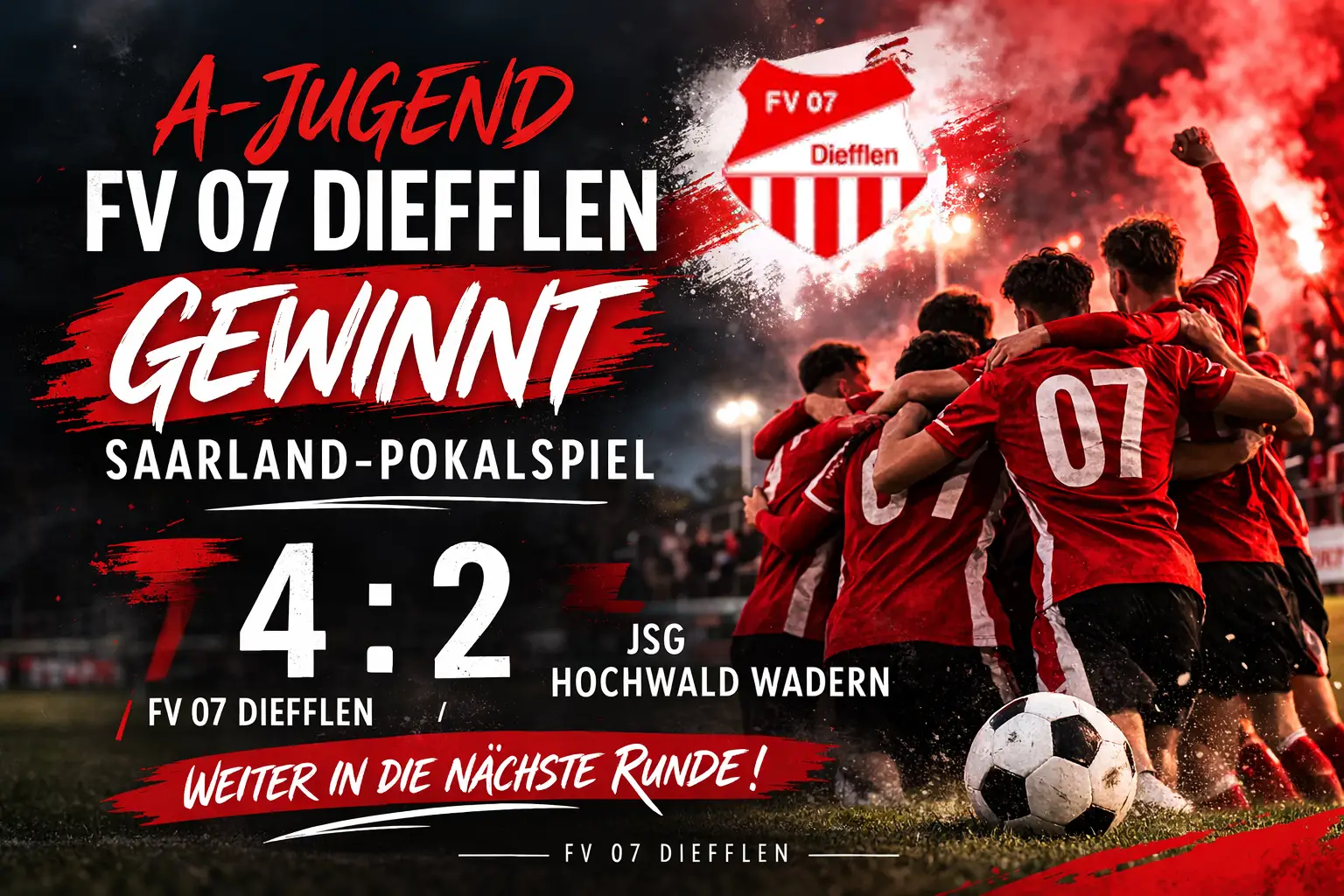 A-Jugend des FV 07 Diefflen nach dem 4:2-Sieg im Saarland-Pokal gegen JSG Hochwald Wadern