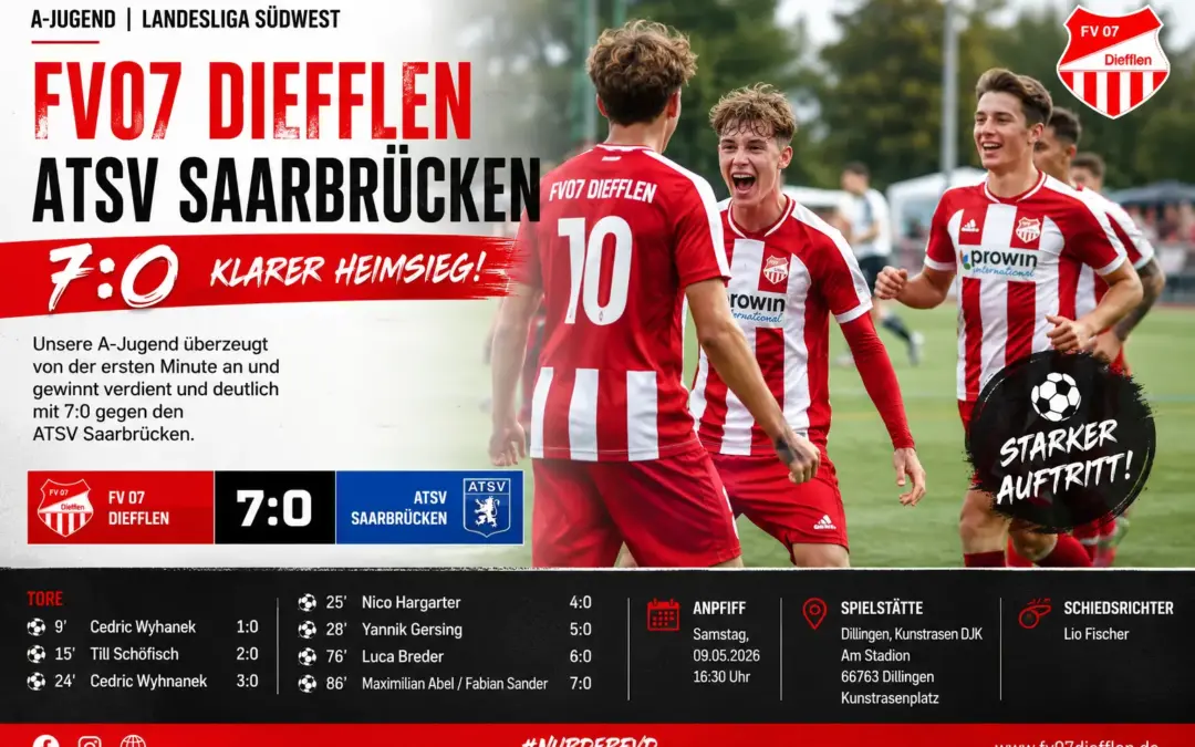 FV07 Diefflen ATSV Saarbrücken: A-Jugend gewinnt 7:0