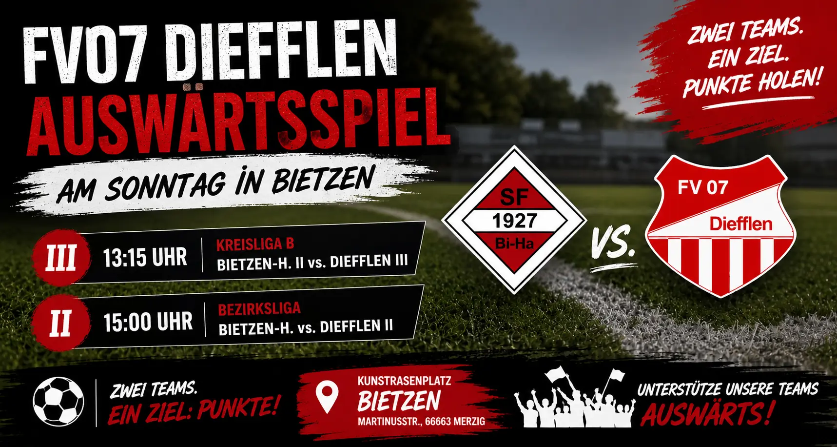 FV07 Diefflen Auswärtsspiel in Bietzen mit Spielen der zweiten und dritten Mannschaft